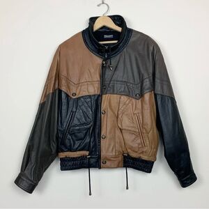 Vtg RARE Wilsons Leather Jacket‎ Western Colorblock Bomber Biker Heavy Lined L